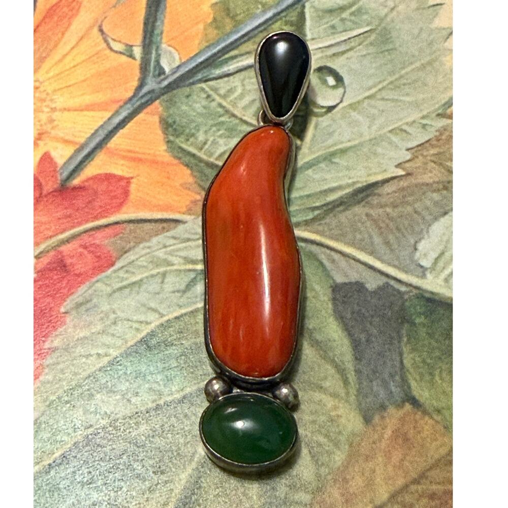 Vintage Carlos Diaz Natural Stone Sterling Silver Pendant